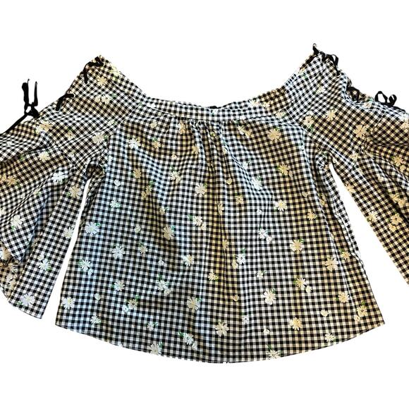 MM by My Michelle NWT Women Crop Top SZ Large 3/4 Bell Tie up Sleeve Shirt Boho - Picture 2 of 9